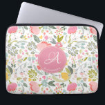 Pink Coral Watercolor Floral Pattern Monogram Name Laptop Sleeve<br><div class="desc">Romantic chic feminine laptop sleeve with spring watercolor pale blush pink, coral, yellow, blue, and green hand painted blooms and foliage. Personalise it with your monogram and name in an elegant editable script calligraphy typeface! Could be a pretty custom birthday gift for your girlfriend / wife / mother / sister....</div>