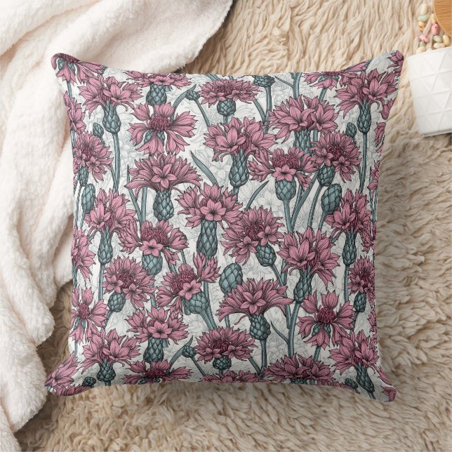 Pink cornflowers, wild flowers on white cushion (Blanket)
