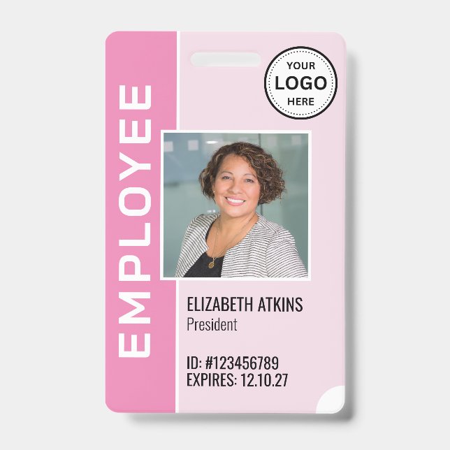 Pink Corporate Logo Employee Photo Badge ID Badge (Front)