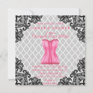 Pink Corset & Black Lace Lingerie Bridal Shower Invitation