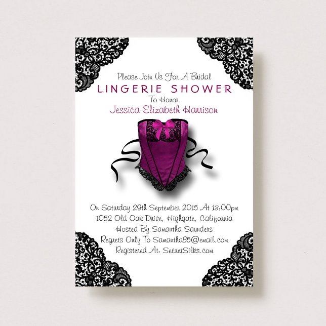 Pink Corset & Black Lace Lingerie Shower Invitation (Creator Uploaded)