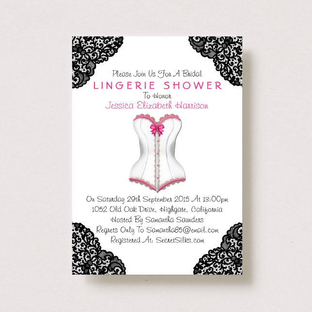 Pink Corset & Black Lace Lingerie Shower Invitation (Creator Uploaded)