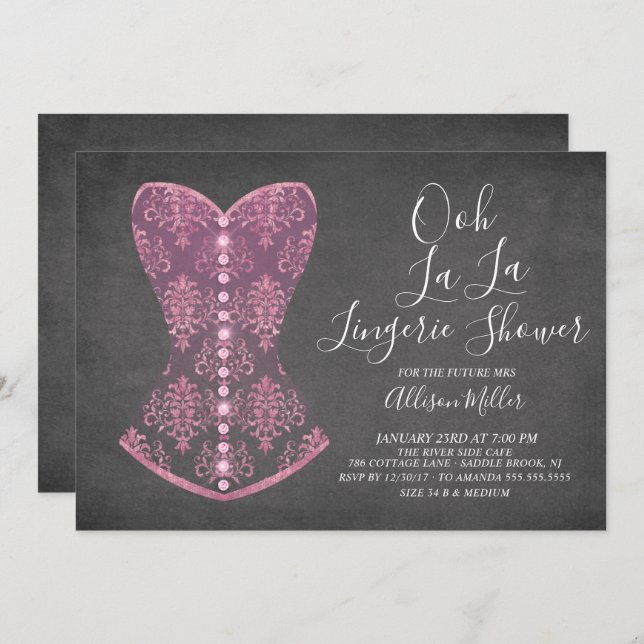 Pink Corset Lingerie Bridal Shower Invitation (Front/Back)