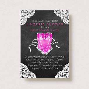 Pink Corset White Lace Chalkboard Lingerie Shower Invitation