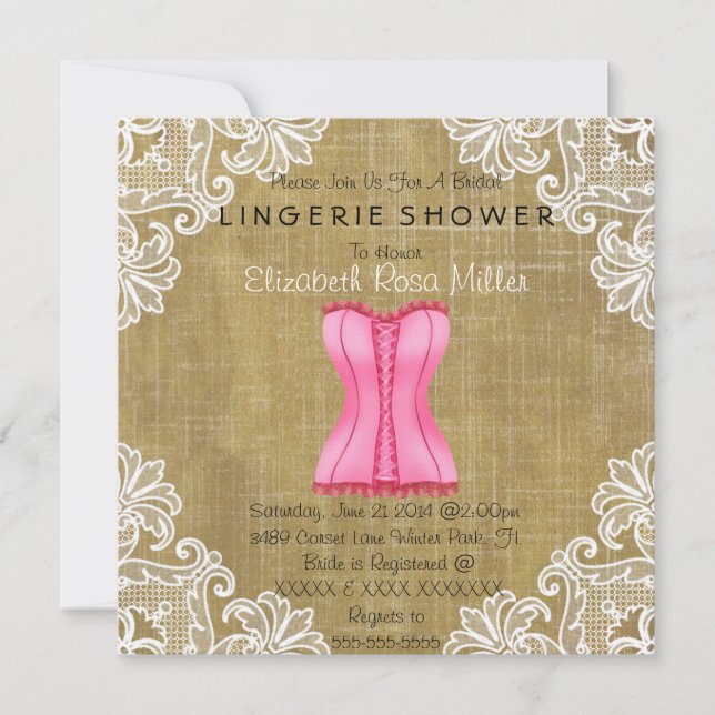 Pink Corset & White Lace Lingerie Bridal Shower Invitation (Front)