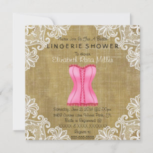 Pink Corset & White Lace Lingerie Bridal Shower Invitation