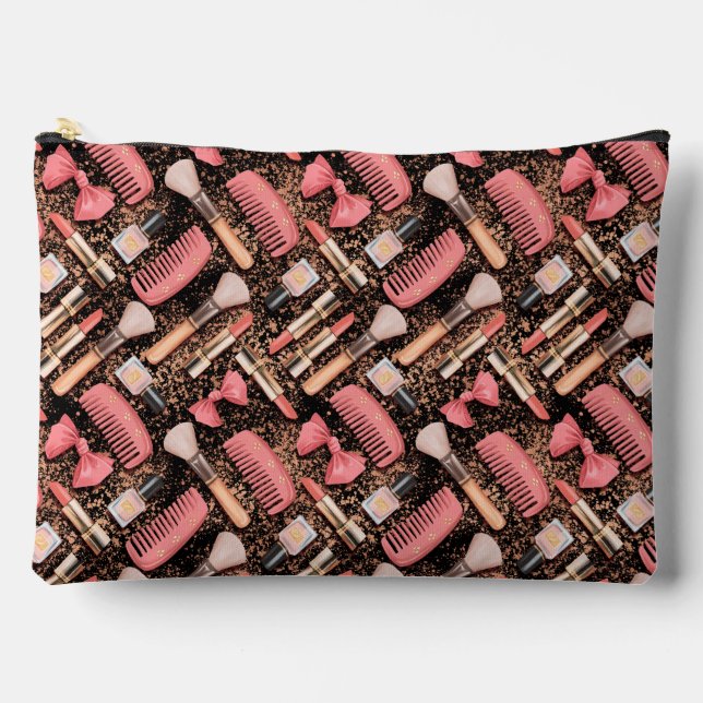 Pink Cosmetics Pattern Glitter  Accessory Pouch (Front)