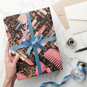 Pink Cosmetics Pattern Glitter Wrapping Paper