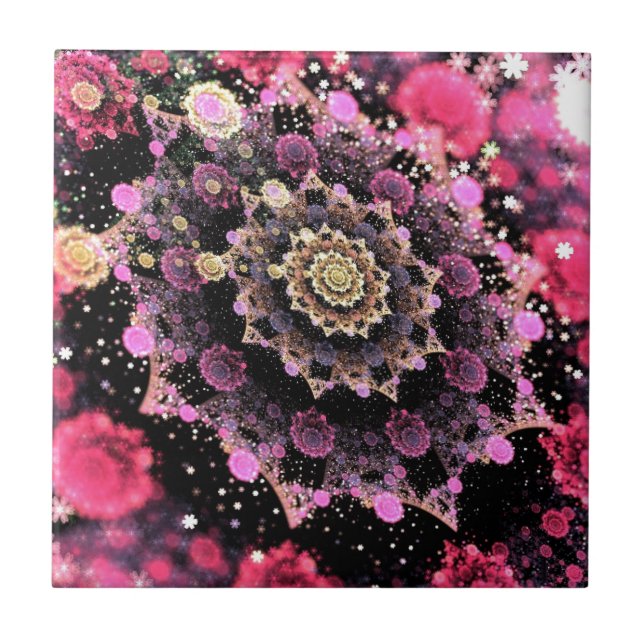 Pink Cosmic Burst Fractal Tile (Front)