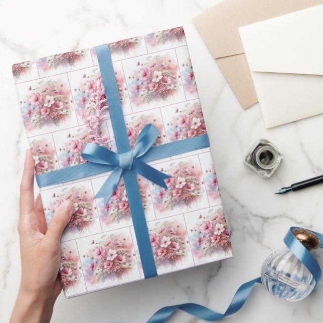 Pink Cosmos Bouquet Wrapping Paper (Gifting)
