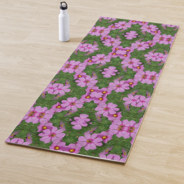 Pink Cosmos Daisy Flowers Abstract Nature  Yoga Mat (In Situ)