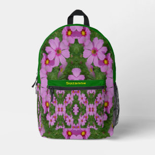 Pink Cosmos Daisy Flowers Abstract Personalised Printed Backpack
