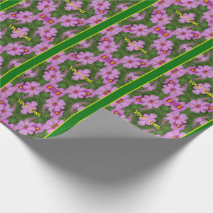 Pink Cosmos Daisy Flowers Personalised Nature  Wrapping Paper