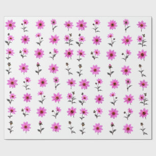 Pink Cosmos Flower Botanical Set Soft Floral Wrapping Paper