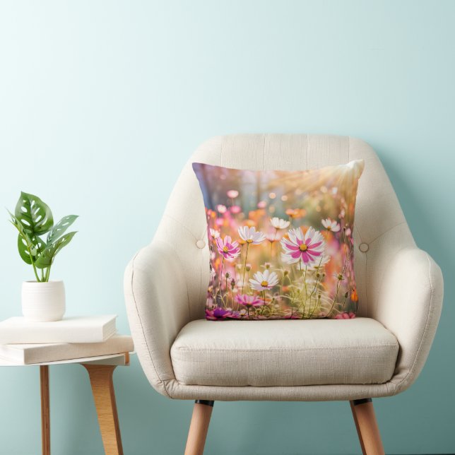 Pink Cosmos Flower Garden Cushion (Chair)