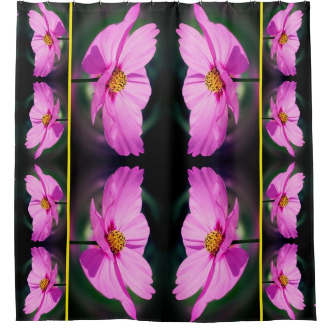 Pink Cosmos Flower Mirror Pattern   Shower Curtain (Front)