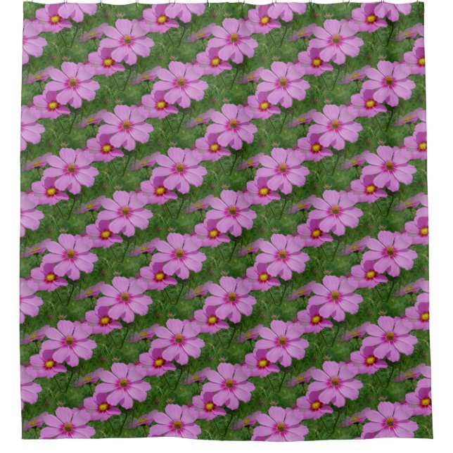Pink Cosmos Flower Nature Pattern Shower Curtain (Front)