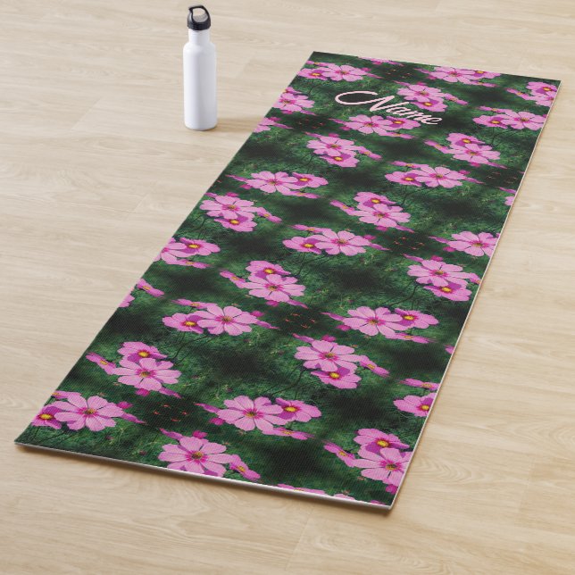 Pink Cosmos Flowers Abstract Pattern Personalised  Yoga Mat (In Situ)