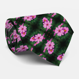 Pink Cosmos Flowers Abstract Pattern    Tie