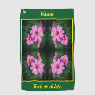 Pink Cosmos Flowers Abstract Personalised Golf Towel