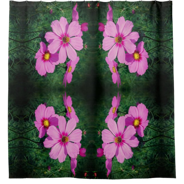 Pink Cosmos Flowers Abstract Shower Curtain (Front)