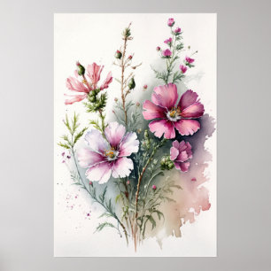 Pink Cosmos Flowers Art Print Poster