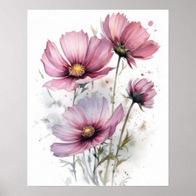Pink Cosmos Flowers Art Print Poster (Front)