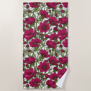 Pink Cosmos flowers Beach Towel