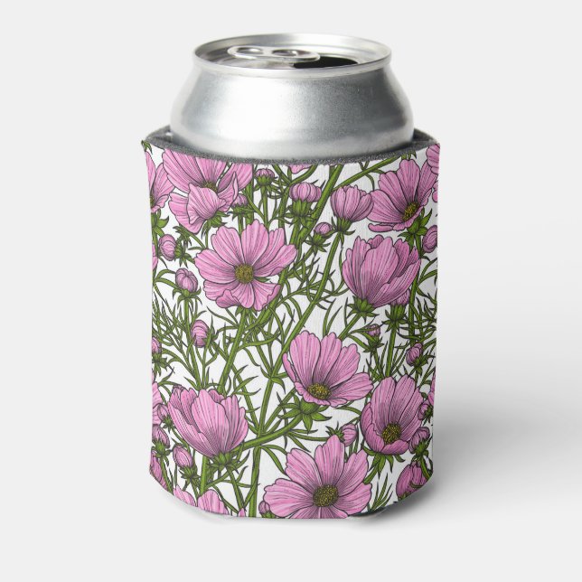 Pink Cosmos flowers Can Cooler (Can Back)
