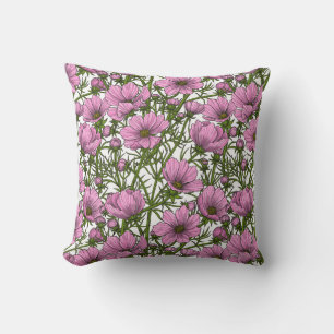 Pink Cosmos flowers Cushion