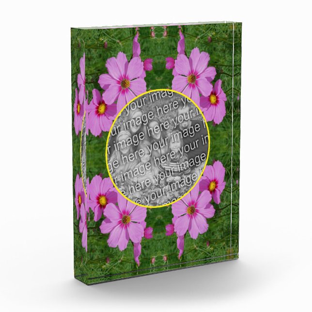 Pink Cosmos Flowers Frame Add Your  Photo Block (Left)