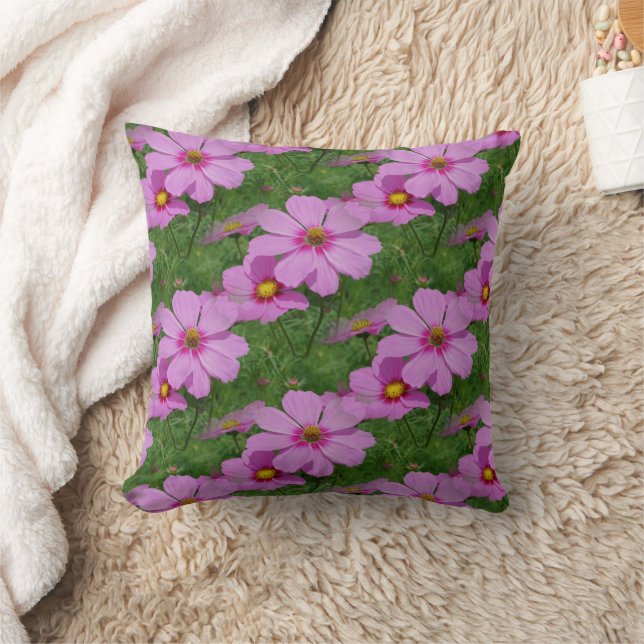Pink Cosmos Flowers Nature Pattern Cushion (Blanket)
