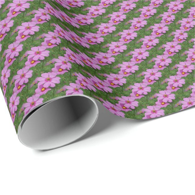 Pink Cosmos Flowers Nature Pattern   Wrapping Paper (Roll Corner)