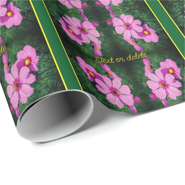 Pink Cosmos Flowers Pattern Personalised Wrapping Paper (Roll Corner)