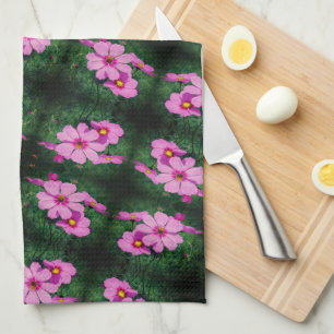Pink Cosmos Flowers Pattern Tea Towel