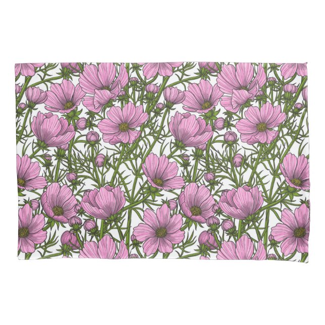 Pink Cosmos flowers Pillowcase (Front)