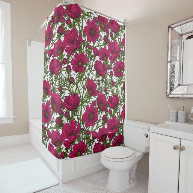 Pink Cosmos flowers Shower Curtain (In Situ)