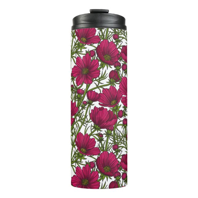 Pink Cosmos flowers Thermal Tumbler (Front)