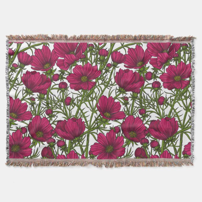 Pink Cosmos flowers Throw Blanket (Front)