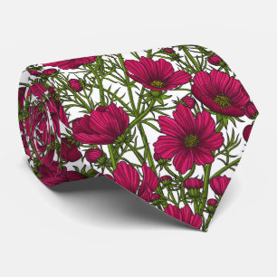 Pink Cosmos flowers Tie