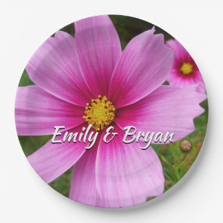 Pink Cosmos Flowers Wildflower Paper Plate