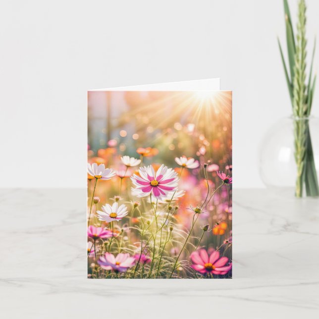 Pink Cosmos Garden For Sympathy Thank You Card (Front)