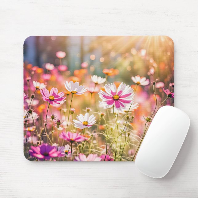 Pink Cosmos Garden Mouse Pad (With Mouse)