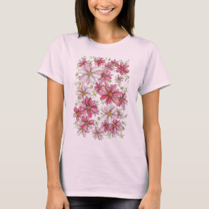 Pink Cosmos Watercolor Floral Pattern – Vibrant  T-Shirt