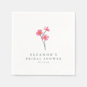Pink Cosmos Wildflower Personalised Bridal Shower Napkin