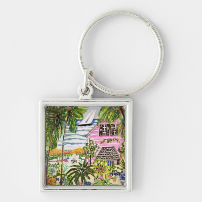 Pink Cottage by the Bay I Key Ring (Front)