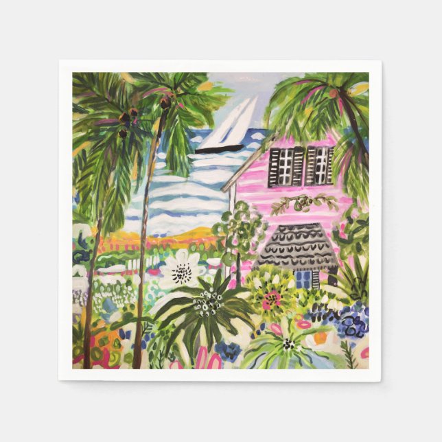 Pink Cottage by the Bay I Napkin (Front)