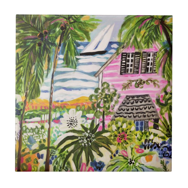 Pink Cottage by the Bay I Tile (Front)