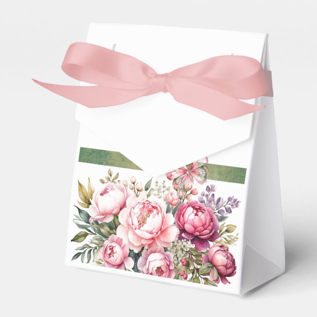Pink Cottage Floral Bouquet Favour Box (Front Side)