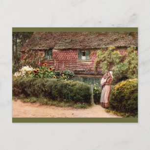 Pink Cottage Mother and Child Postcard